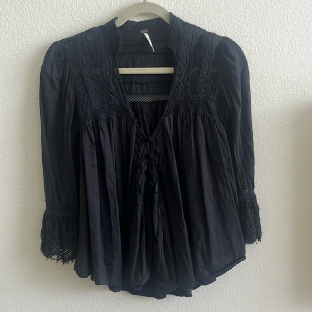 free people black lace top